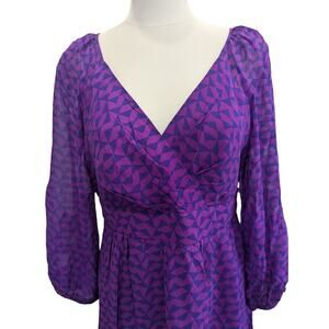 Shoshanna Dress Womens 10 Purple Floral Silk A-Line Long Sleeve Boho Cocktail